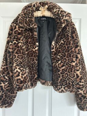 Carbon Leopard Print Teddy Jacket in Brown and Black